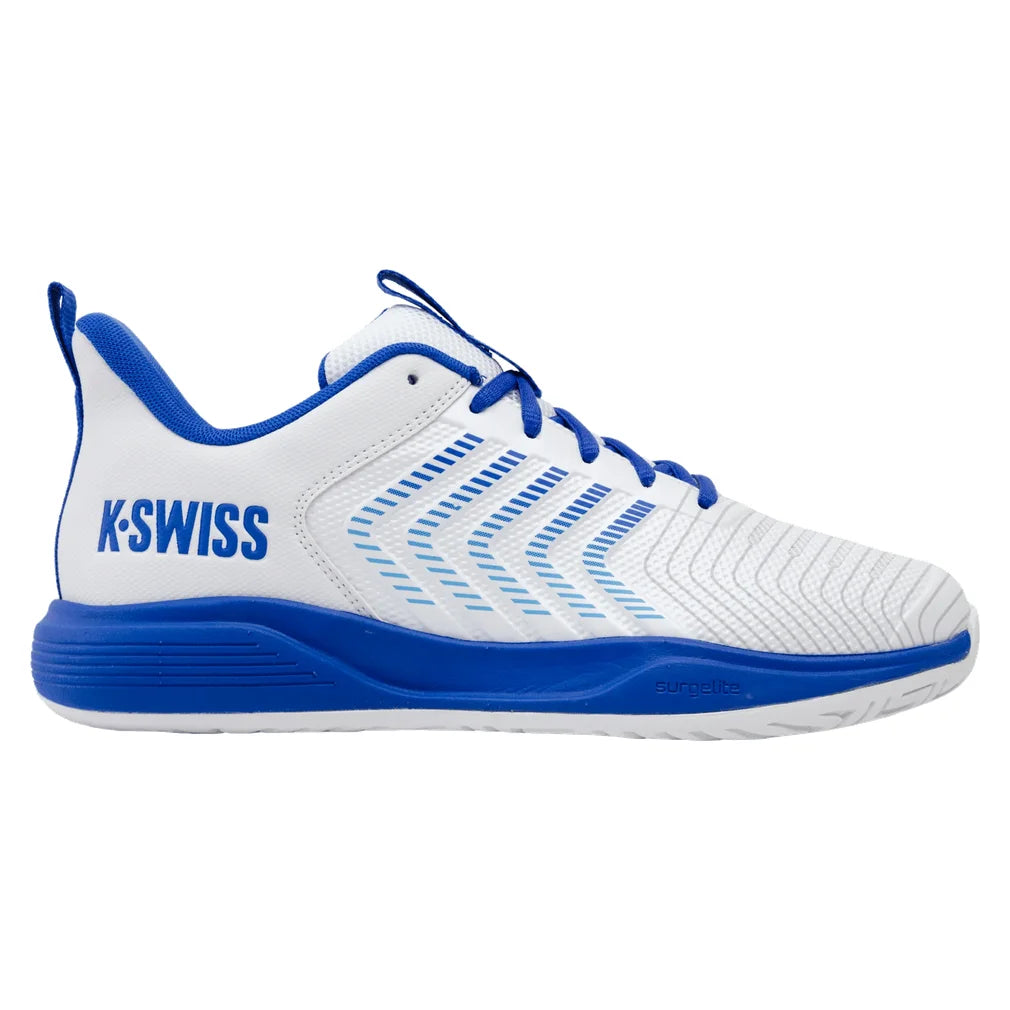 Men's Ultrashot Light Court Shoes White and Dazzling Blue, K-Swiss, WHITE/DAZZLING_BLUE, Pickleball Express, 04767-158S26-WHITE-DAZZLING-BLUE-1