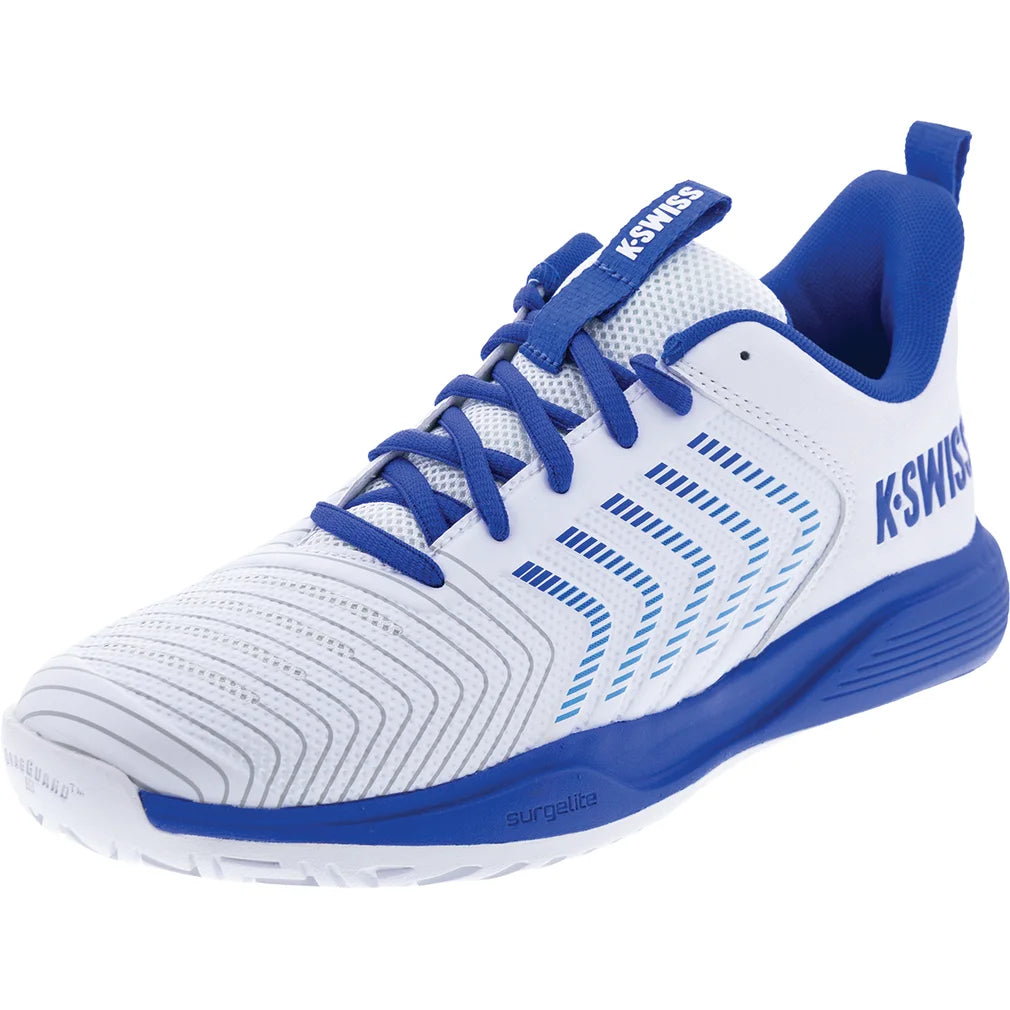 Men's Ultrashot Light Court Shoes White and Dazzling Blue, K-Swiss, WHITE/DAZZLING_BLUE, Pickleball Express, 04767-158S26-WHITE-DAZZLING-BLUE-2