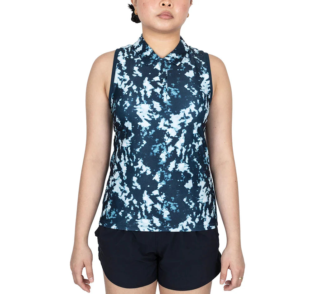 Women's Dri-FIT Victory Sleeveless Print Polo Armory Navy and White