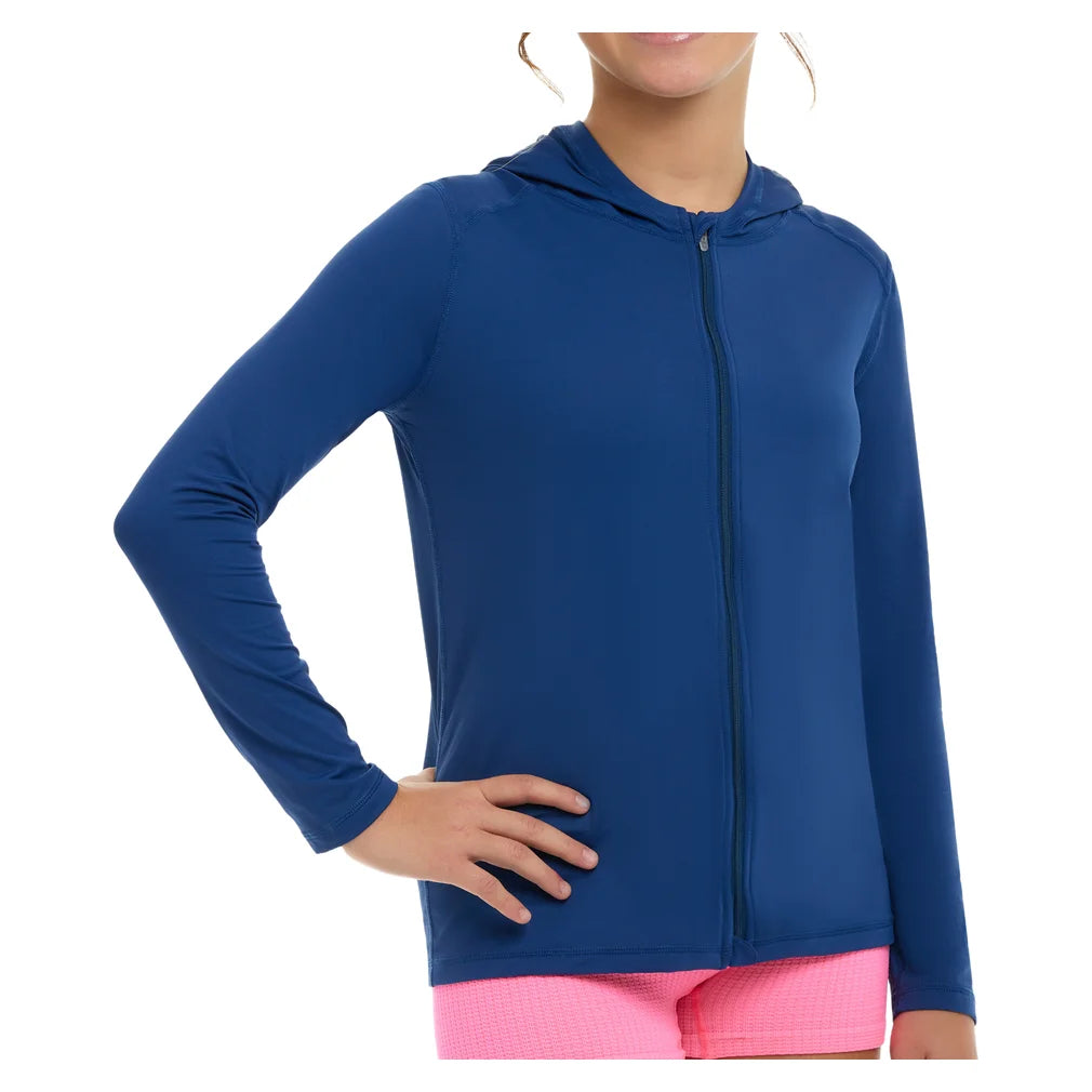 Juniors' Full Zip Hoodie Navy, BloqUV, Pickleball Express, 1003-NVYF26-2