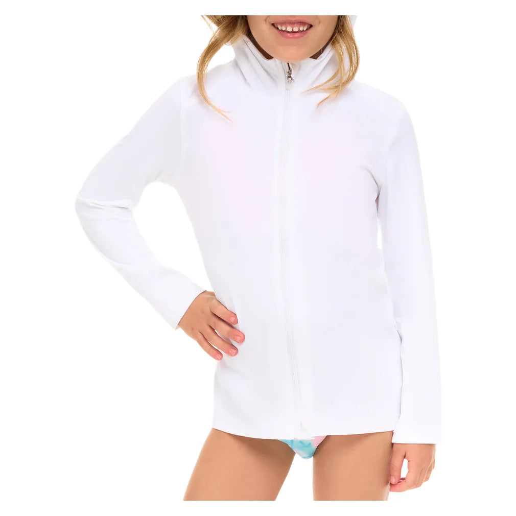 Juniors' Full Zip Hoodie White, BloqUV, Pickleball Express, 1003-WHTF26-2