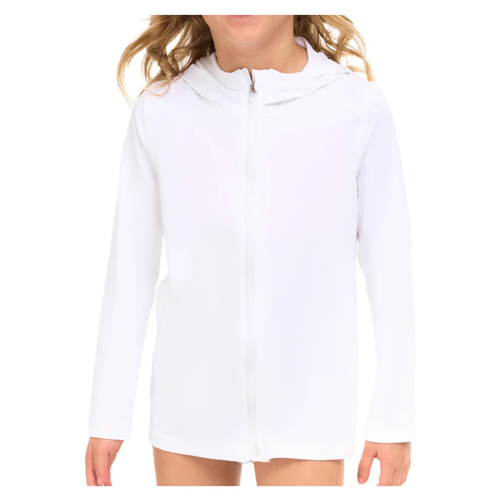 Juniors' Full Zip Hoodie White, BloqUV, White, Pickleball Express, 1003-WHTF26-WHITE-1