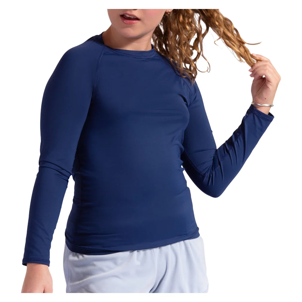 Juniors' Crew Neck Long Sleeve Top Navy, BloqUV, Navy, Pickleball Express, 1005-NVYF26-NAVY-1
