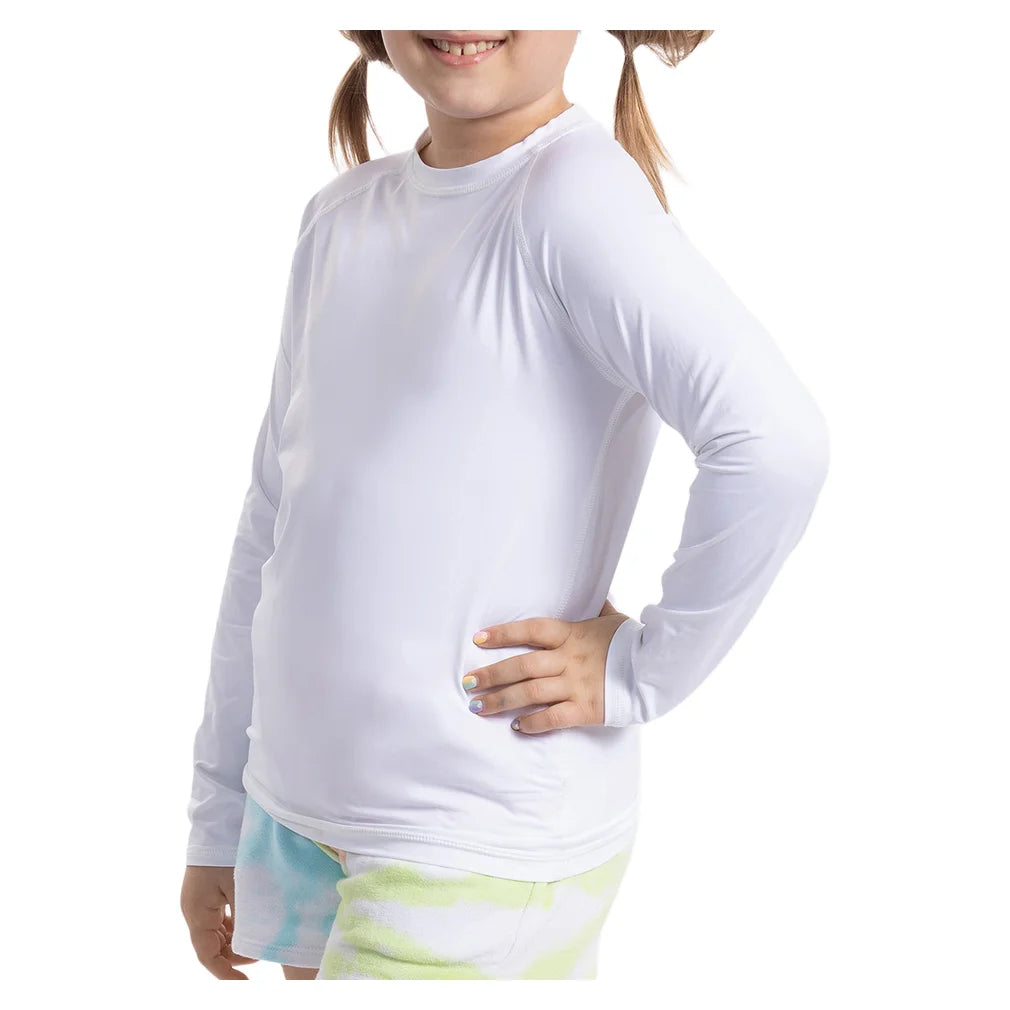 Juniors' Crew Neck Long Sleeve Top White, BloqUV, Pickleball Express, 1005-WHTF26-2