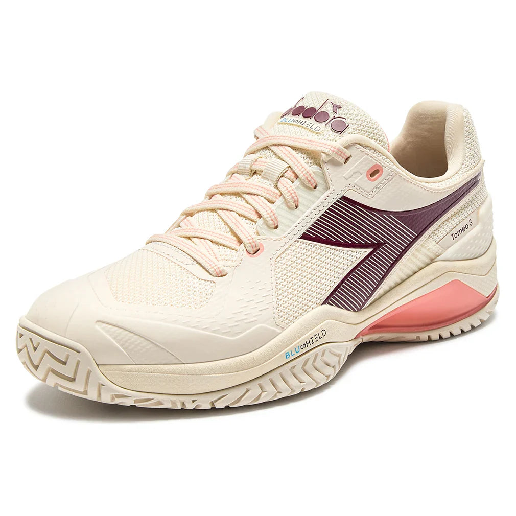Women's Blushield Torneo 3 AG Court Shoes Whisper White and Maroon