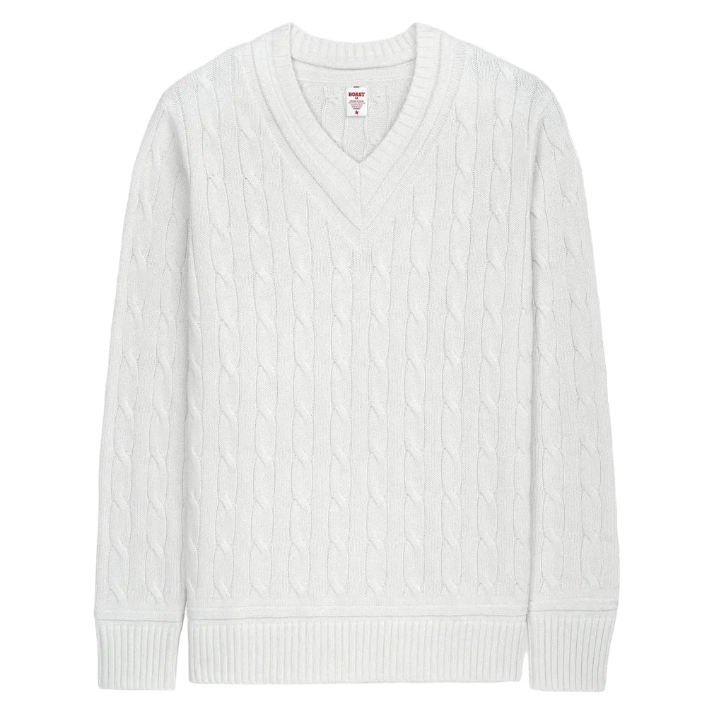 Men's Cable Knite Sweater White, Boast, White, Pickleball Express, 1K2300-100F26-WHITE-1