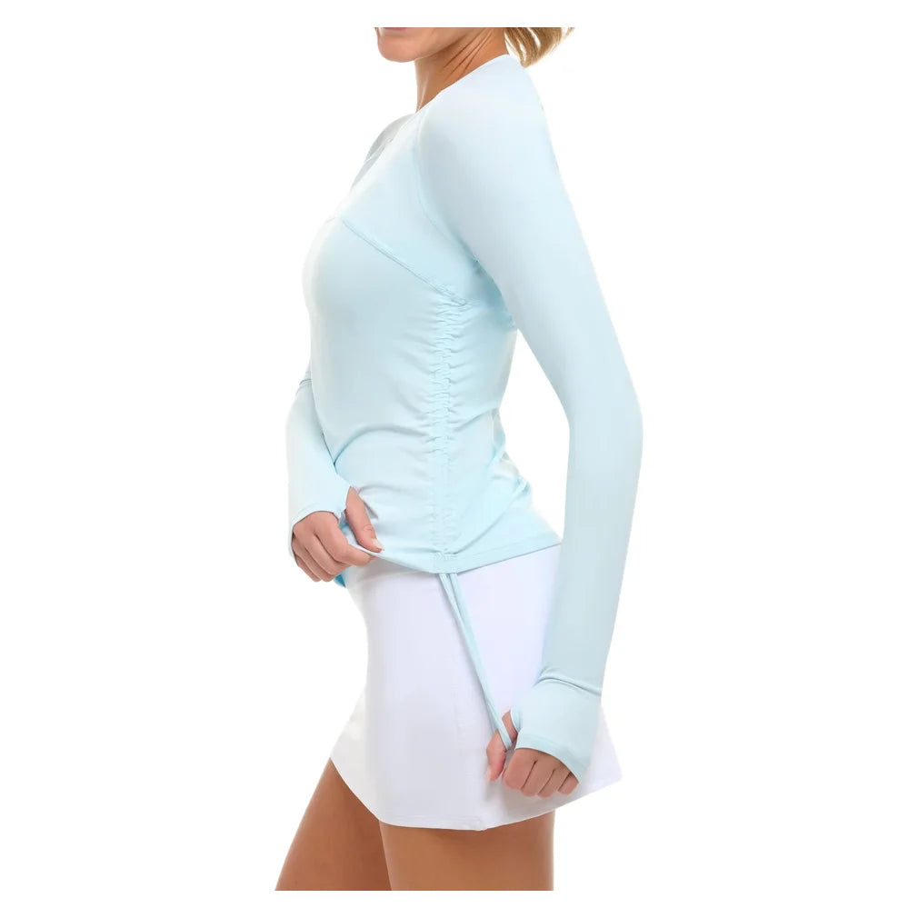 Women's Drawstring Long Sleeve Crew Ice Blue, BloqUV, Pickleball Express, 2006-IBLF26-2
