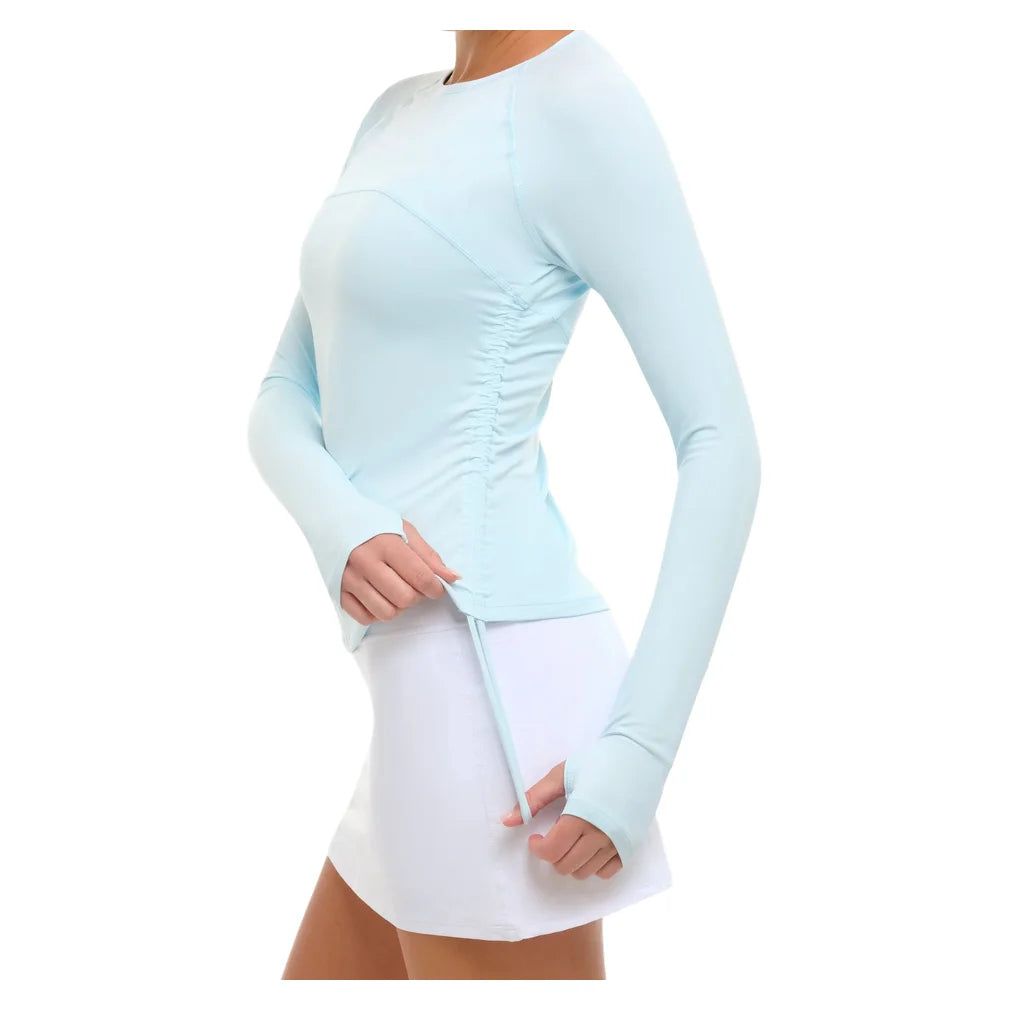 Women's Drawstring Long Sleeve Crew Ice Blue, BloqUV, Pickleball Express, 2006-IBLF26-3