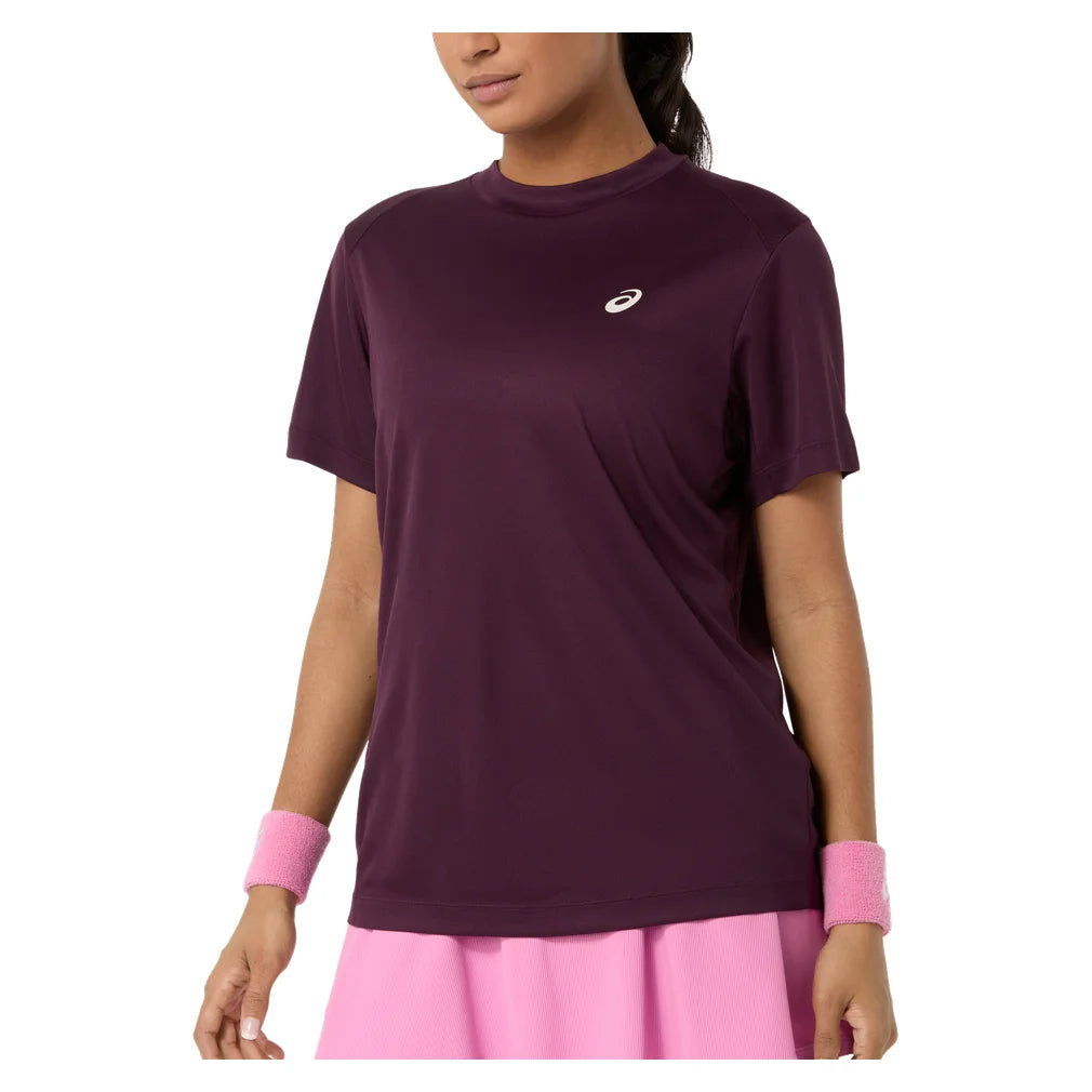 Women's Court  Short Sleeve Top Dark Aubergine, Asics, Dark Aubergine, Pickleball Express, 2042A371-500F26-DARK-AUBERGINE-1