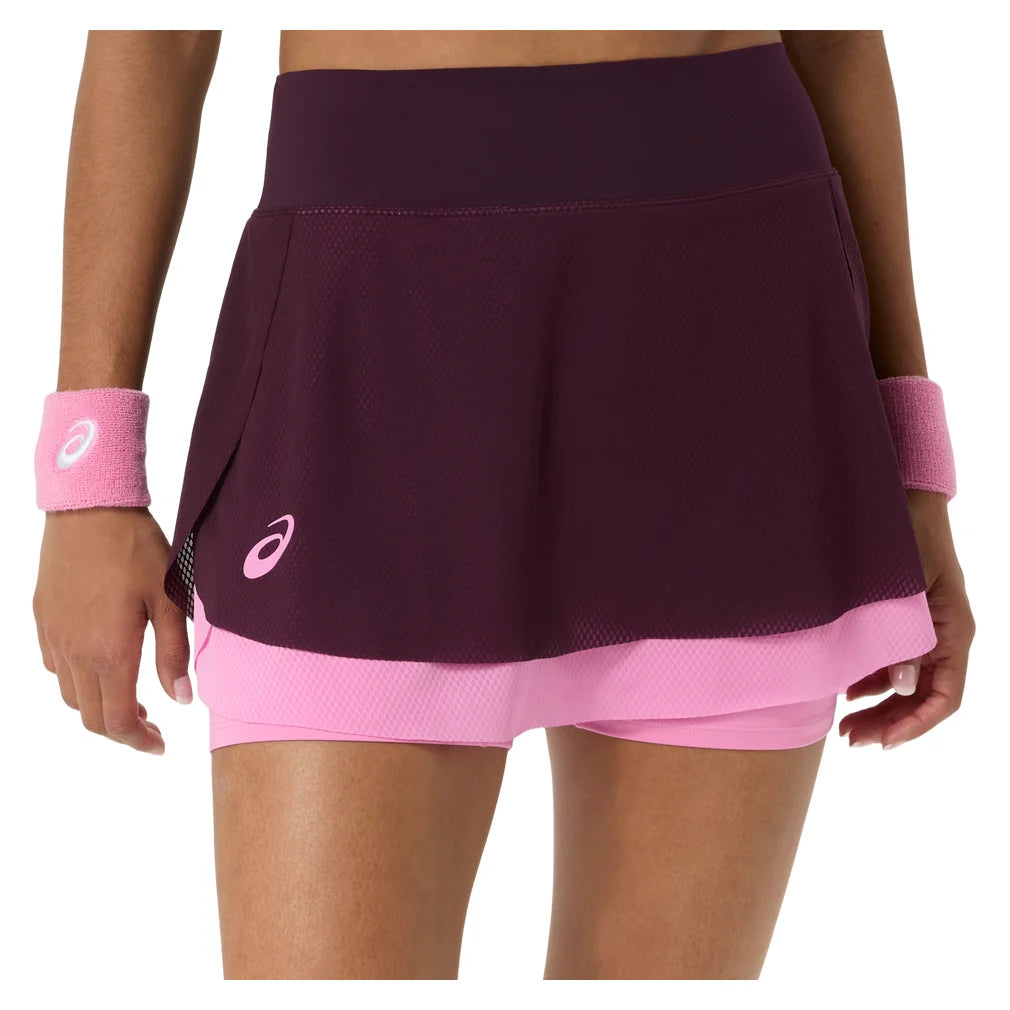 Women's New York Match Mesh Skort Dark Aubergine and Bubblegum, Asics, Dark Aubergine/Bubblegum, Pickleball Express, 2042A455-500F26-DARK-AUBERGINE-BUBBLEGUM-1