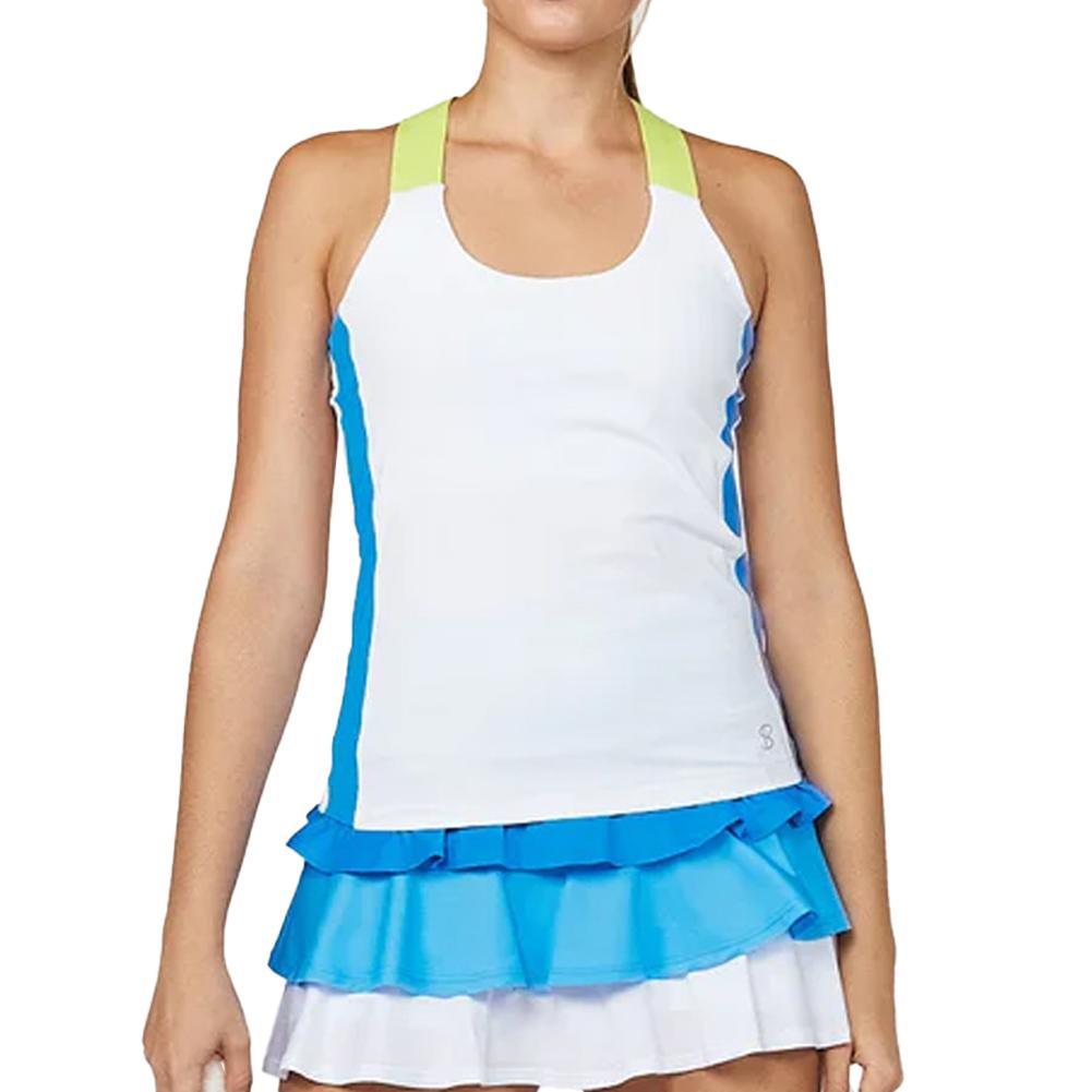Womens New Wave 24 Inch Tank with Built-In Bra White and Azure
