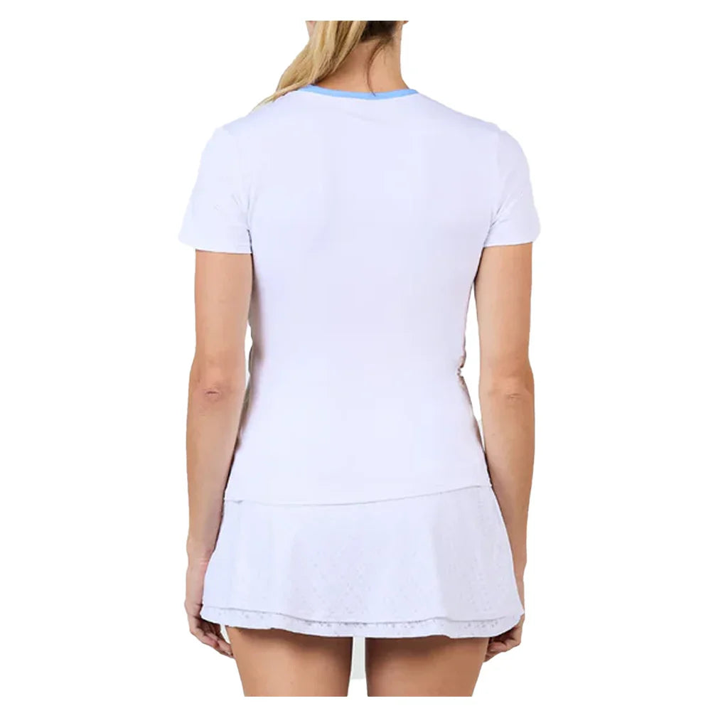 Women`s Short Sleeve Tennis Top White and Periwinkle