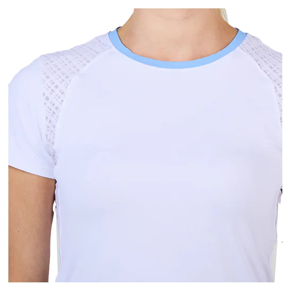Women`s Short Sleeve Tennis Top White and Periwinkle
