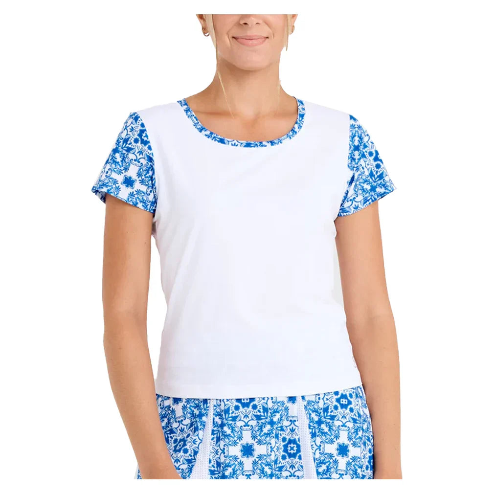 Women's Short Sleeve Top White and Sandra Tiles