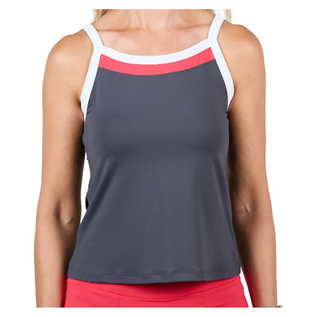 Women's Berry Fusion Tennis Tank Dark Grey and Berry Red