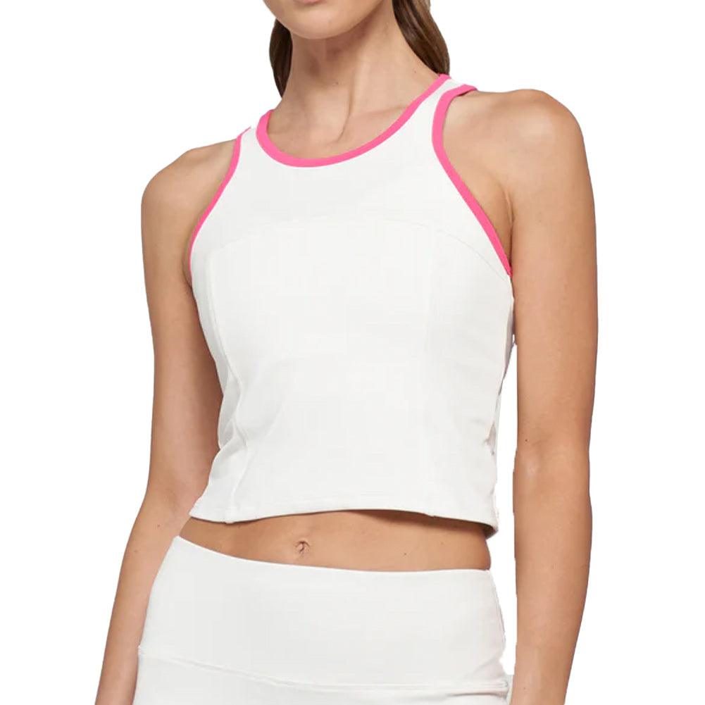 Women's Block Tank White and Prism Pink
