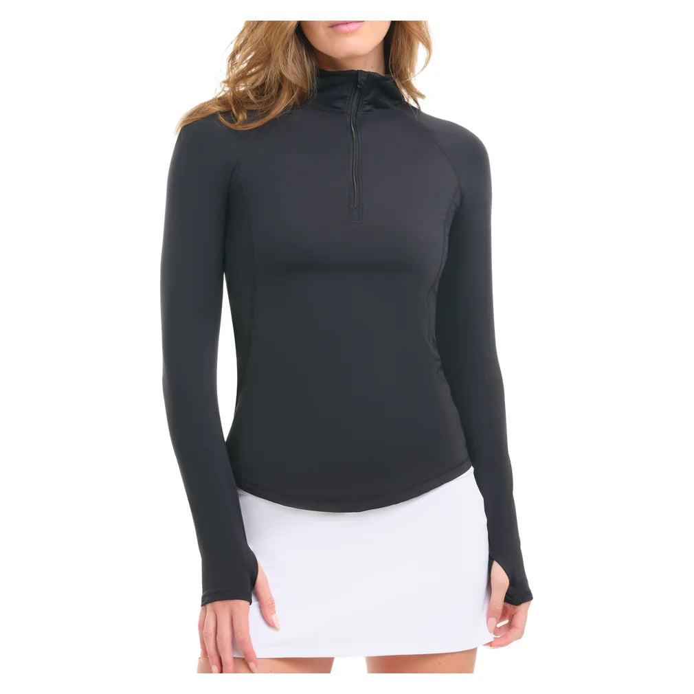 Women's Mock Zip Long Sleeve Top Black, BloqUV, Black, Pickleball Express, 3100-BLKF26-BLACK-1