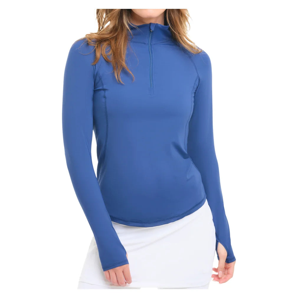 Women's Mock Zip Long Sleeve Top Navy, BloqUV, Pickleball Express, 3100-NVYF26-1