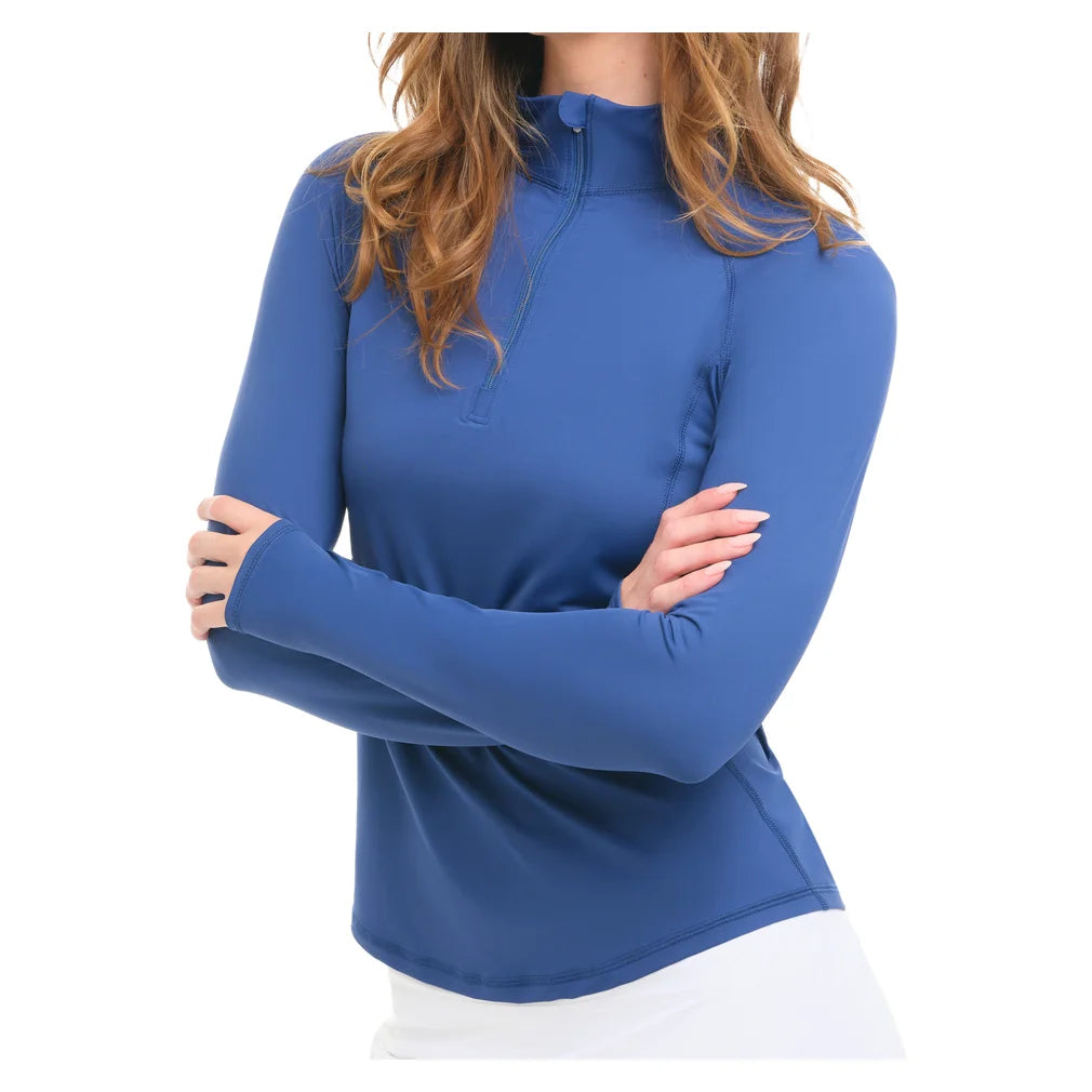 Women's Mock Zip Long Sleeve Top Navy, BloqUV, Pickleball Express, 3100-NVYF26-3