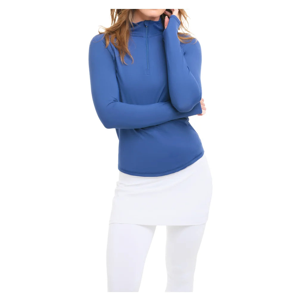Women's Mock Zip Long Sleeve Top Navy, BloqUV, Pickleball Express, 3100-NVYF26-6
