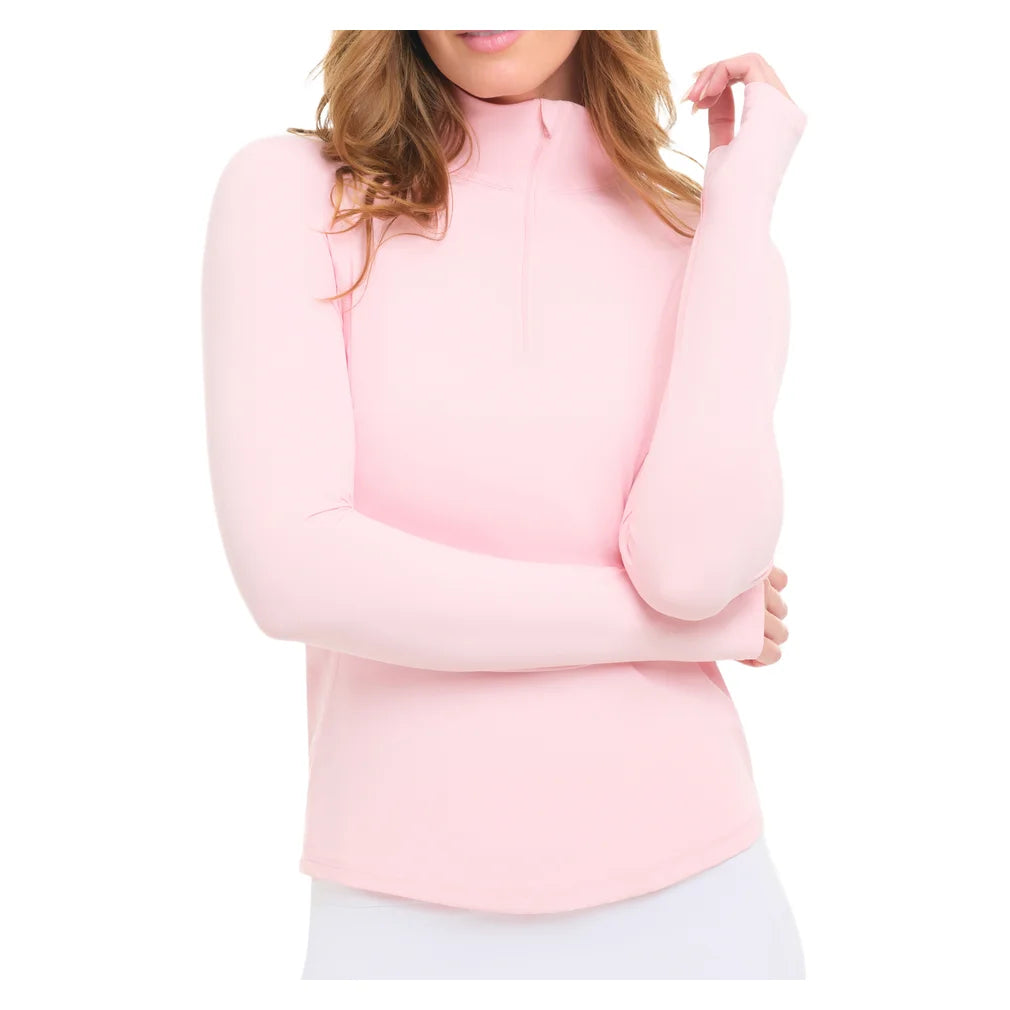 Women's Mock Zip Long Sleeve Top Tickle Me Pink, BloqUV, Pickleball Express, 3100-TMPF26-4