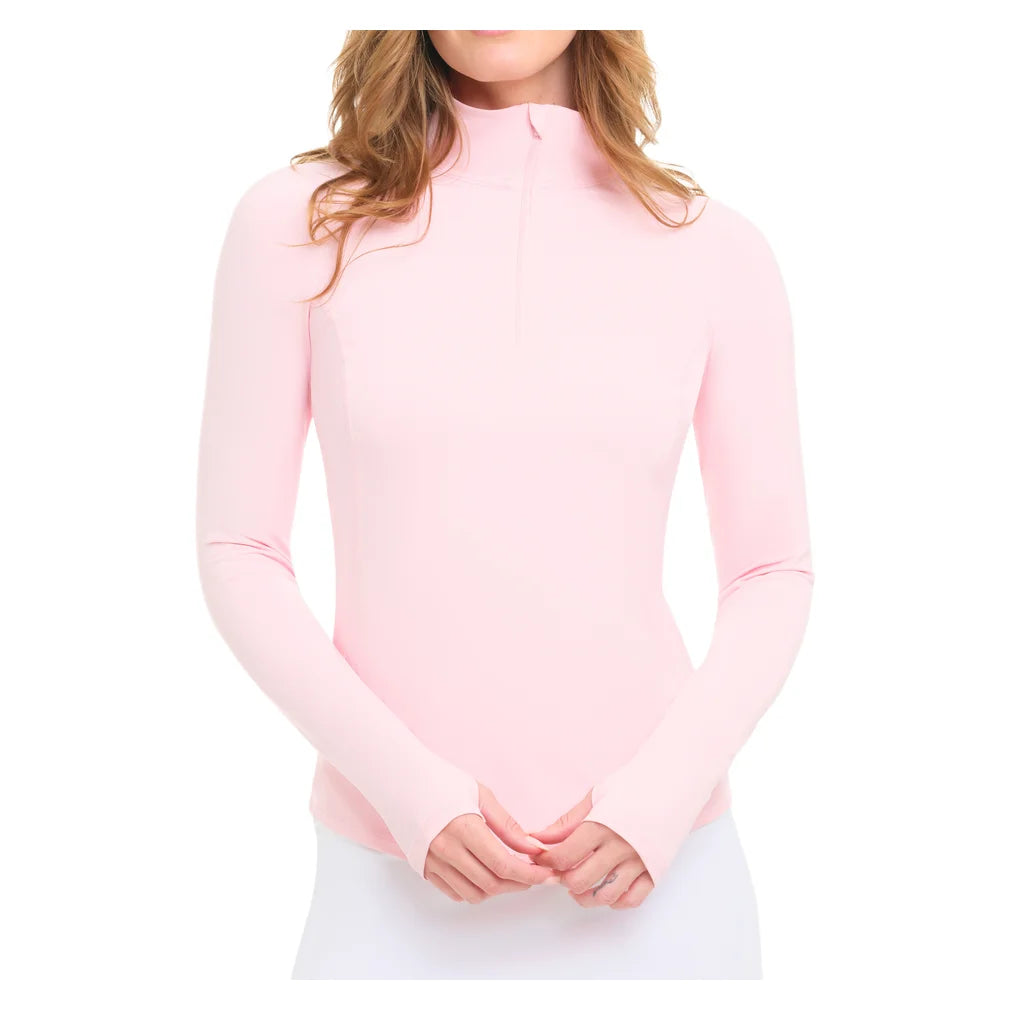 Women's Mock Zip Long Sleeve Top Tickle Me Pink, BloqUV, Tickle Me Pink, Pickleball Express, 3100-TMPF26-TICKLE-ME-PINK-1