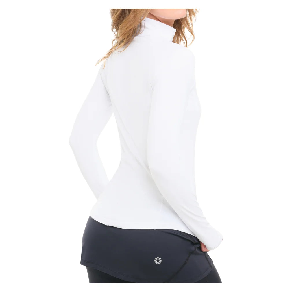 Women's Mock Zip Long Sleeve Top White, BloqUV, Pickleball Express, 3100-WHTF26-2