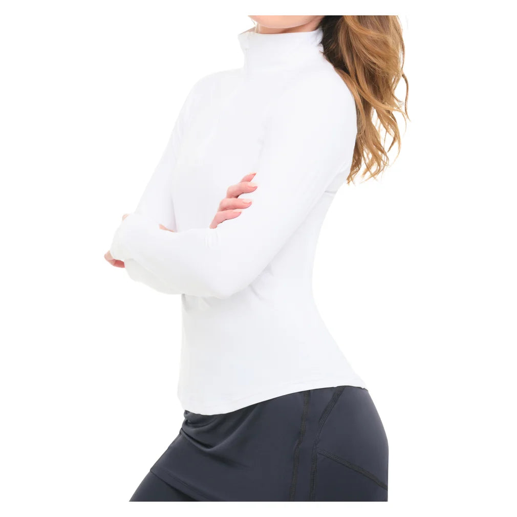 Women's Mock Zip Long Sleeve Top White, BloqUV, Pickleball Express, 3100-WHTF26-3