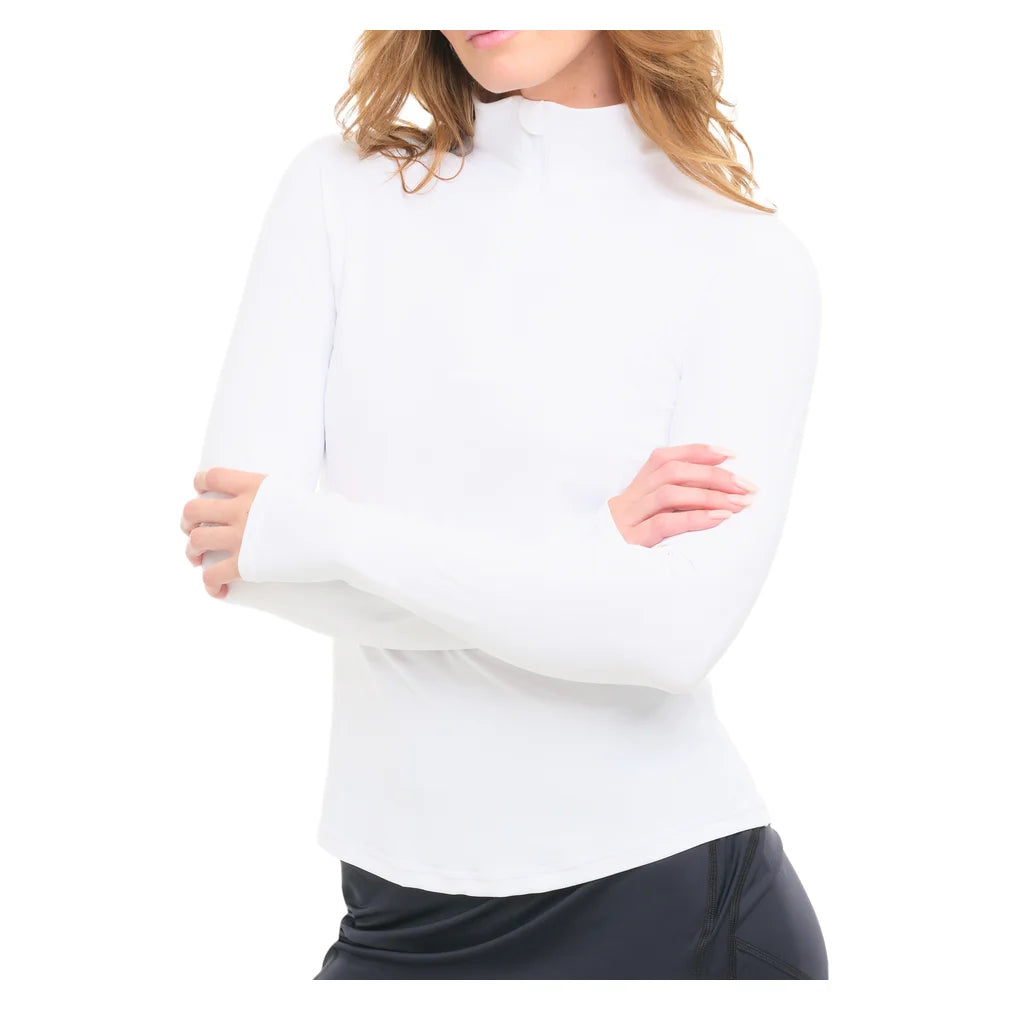 Women's Mock Zip Long Sleeve Top White, BloqUV, Pickleball Express, 3100-WHTF26-4