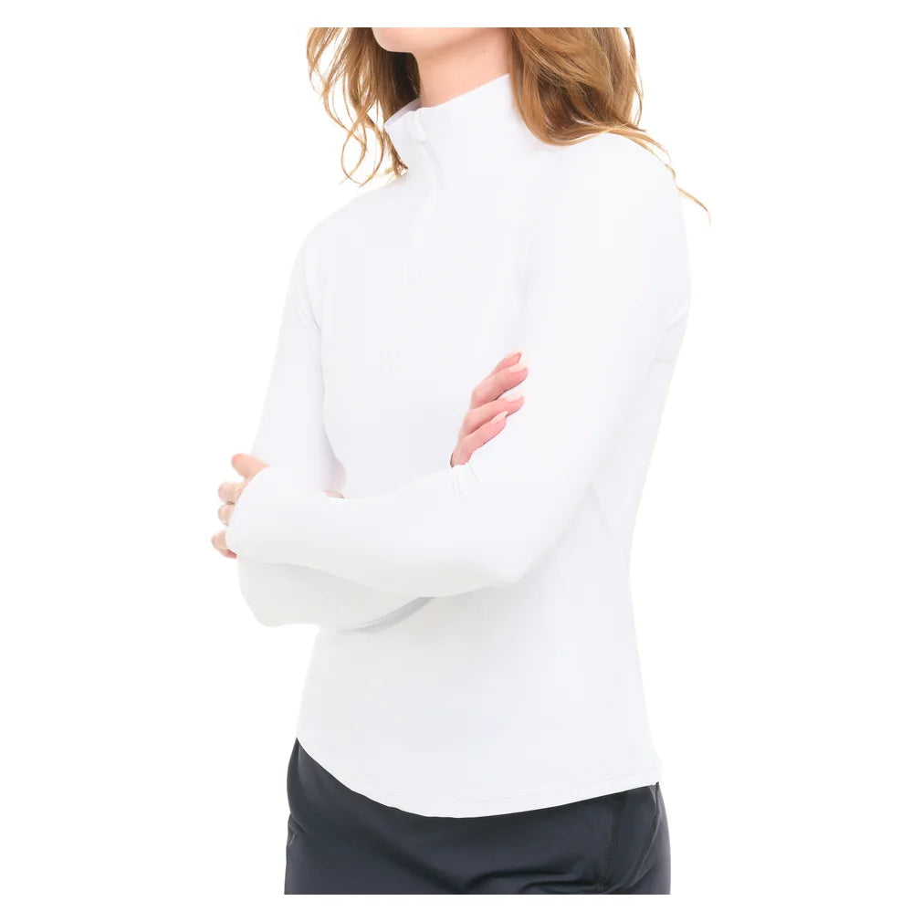 Women's Mock Zip Long Sleeve Top White, BloqUV, Pickleball Express, 3100-WHTF26-5