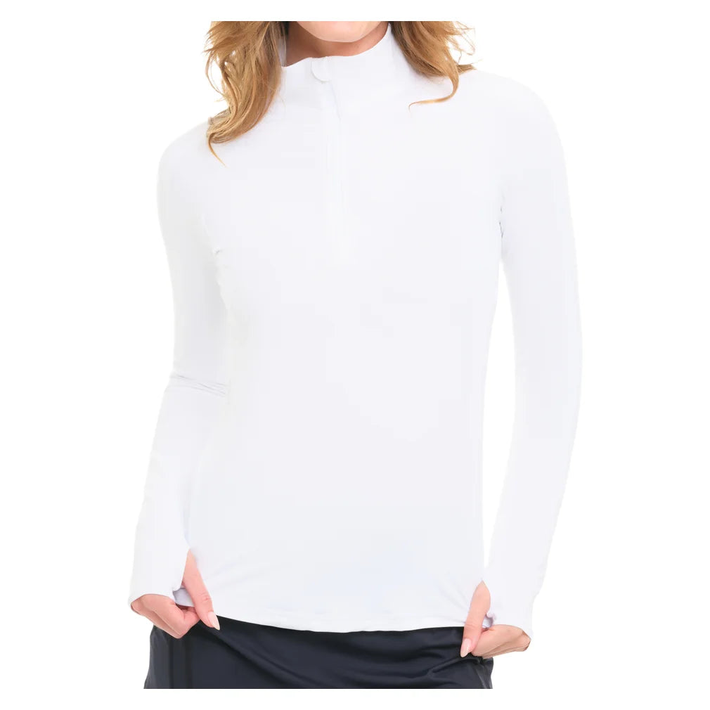 Women's Mock Zip Long Sleeve Top White, BloqUV, Pickleball Express, 3100-WHTF26-7