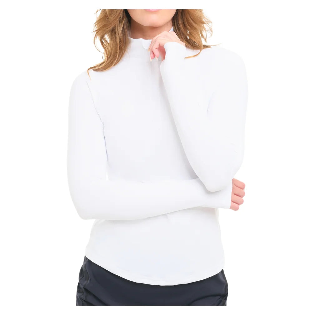 Women's Mock Zip Long Sleeve Top White, BloqUV, Pickleball Express, 3100-WHTF26-8