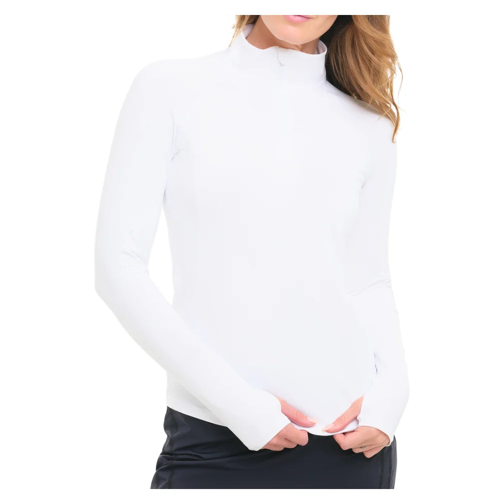 Women's Mock Zip Long Sleeve Top White, BloqUV, White, Pickleball Express, 3100-WHTF26-WHITE-1
