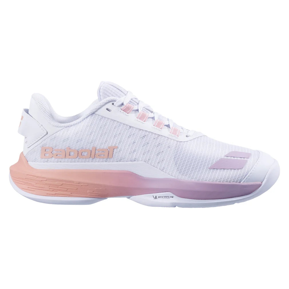 Women's Premium Jet Tere 2 All Court Tennis Shoes White and Sunset, Babolat, Pickleball Express, 31F26975C-1120F26-1