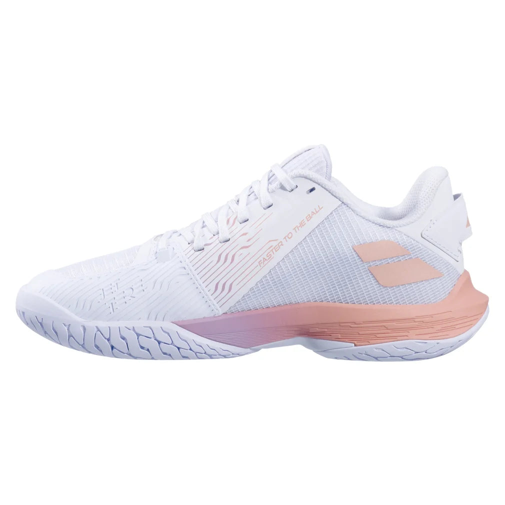 Women's Premium Jet Tere 2 All Court Tennis Shoes White and Sunset, Babolat, Pickleball Express, 31F26975C-1120F26-2