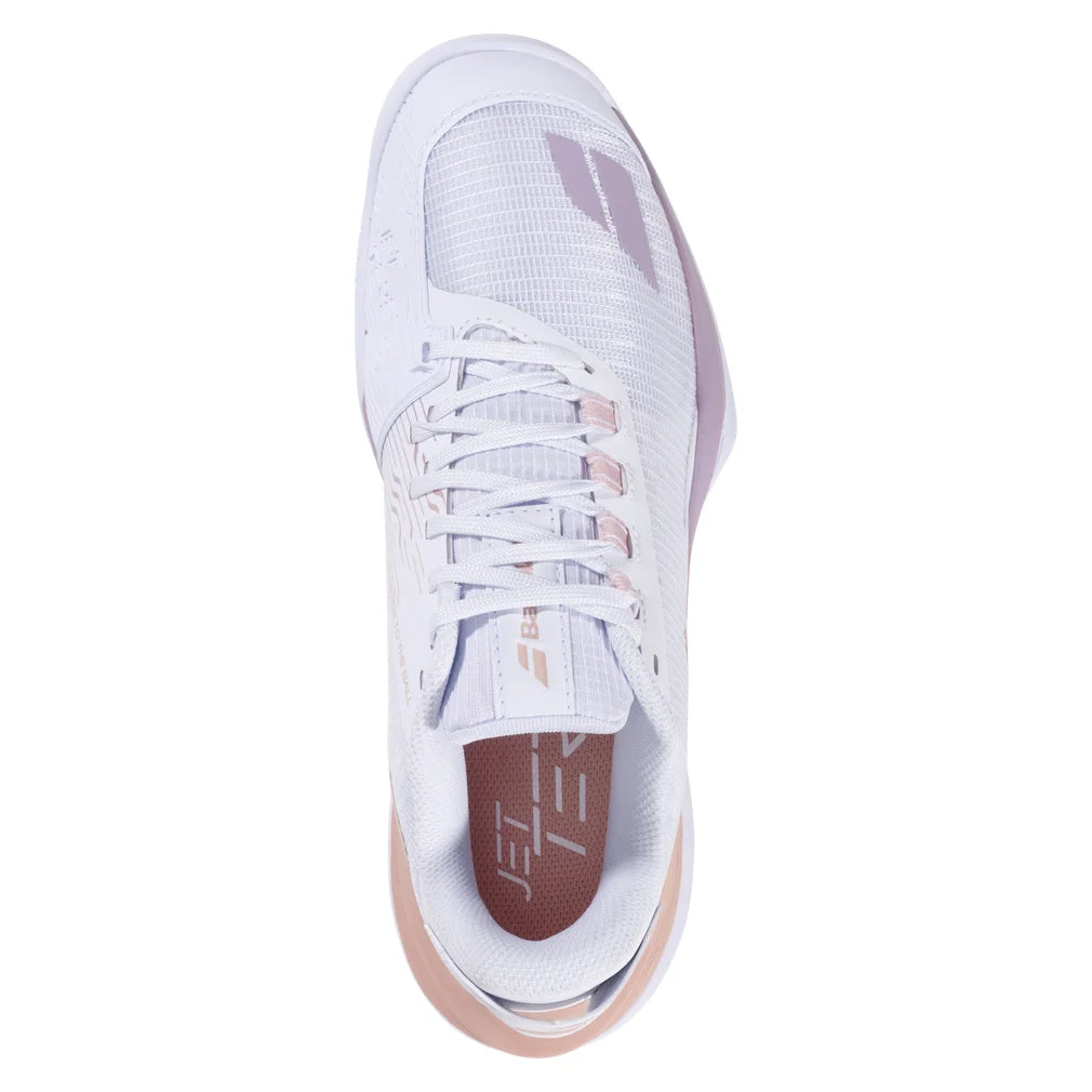 Women's Premium Jet Tere 2 All Court Tennis Shoes White and Sunset, Babolat, Pickleball Express, 31F26975C-1120F26-3
