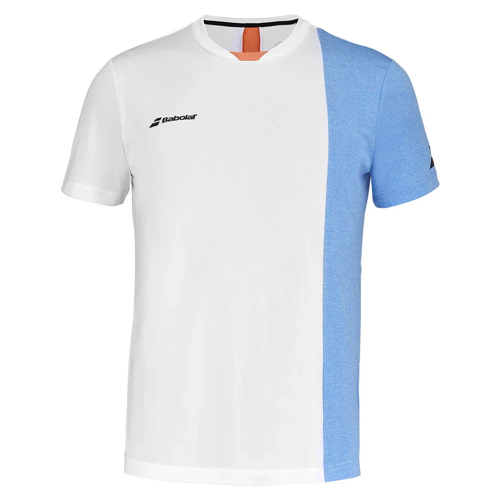 Men`s Play Crew Neck Tennis Top White and Blithe Blue Heather