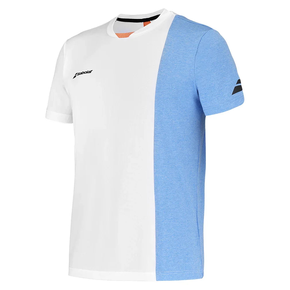 Men`s Play Crew Neck Tennis Top White and Blithe Blue Heather