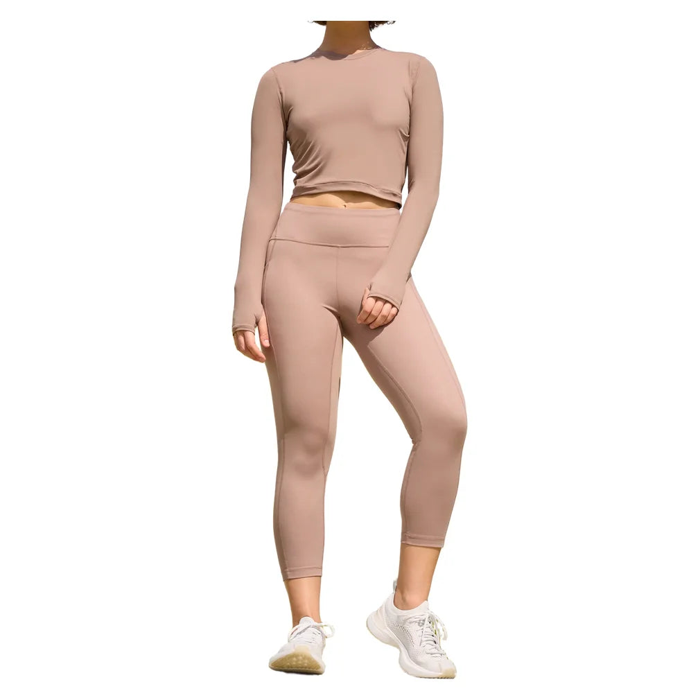 Women's Everyday Long Sleeve Crop Top Mocha, BloqUV, Pickleball Express, 4015-MCHF26-3
