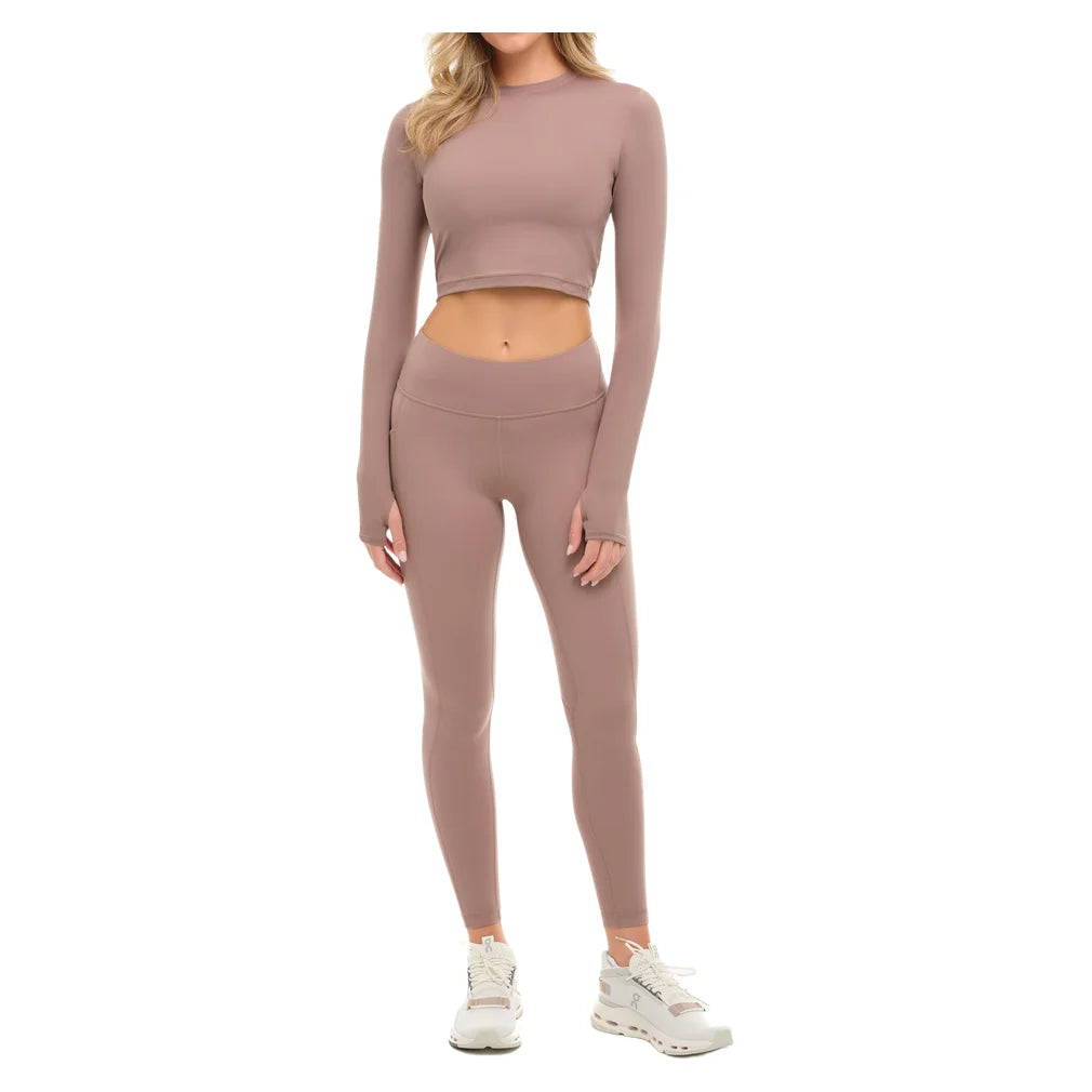 Women's Everyday Long Sleeve Crop Top Mocha, BloqUV, Pickleball Express, 4015-MCHF26-4