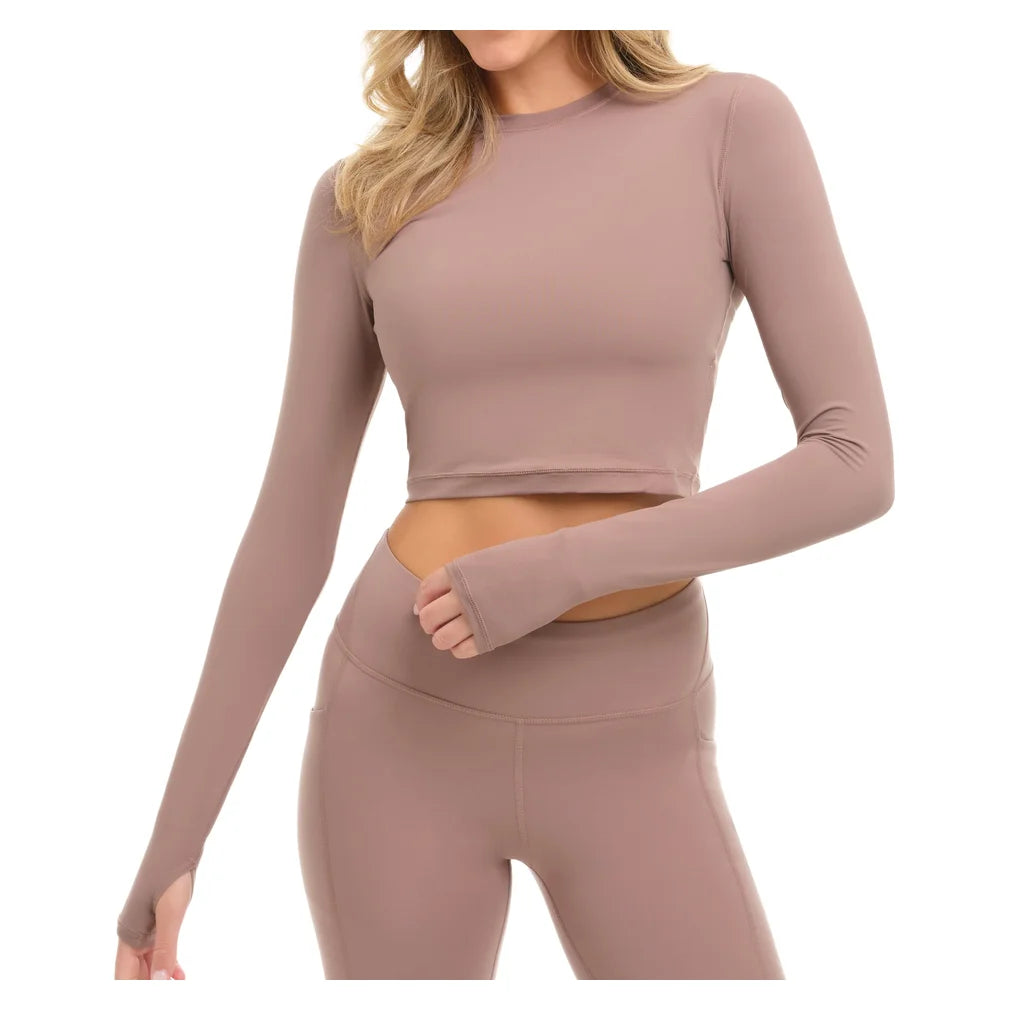 Women's Everyday Long Sleeve Crop Top Mocha, BloqUV, Mocha, Pickleball Express, 4015-MCHF26-MOCHA-1