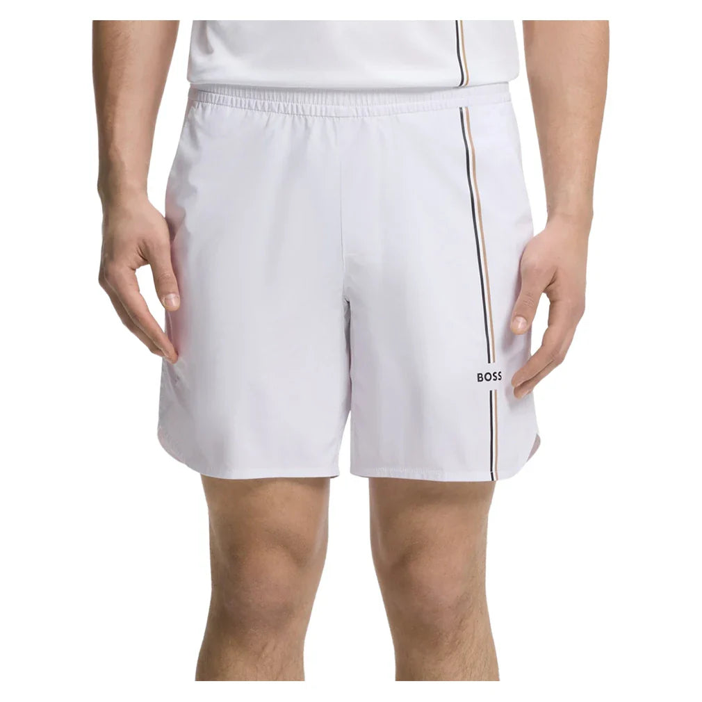 Men's TOC Game 8 Inch Tennis Shorts White,Apparel,Hugo Boss,White,S,Tennis Express,50561530-100F26