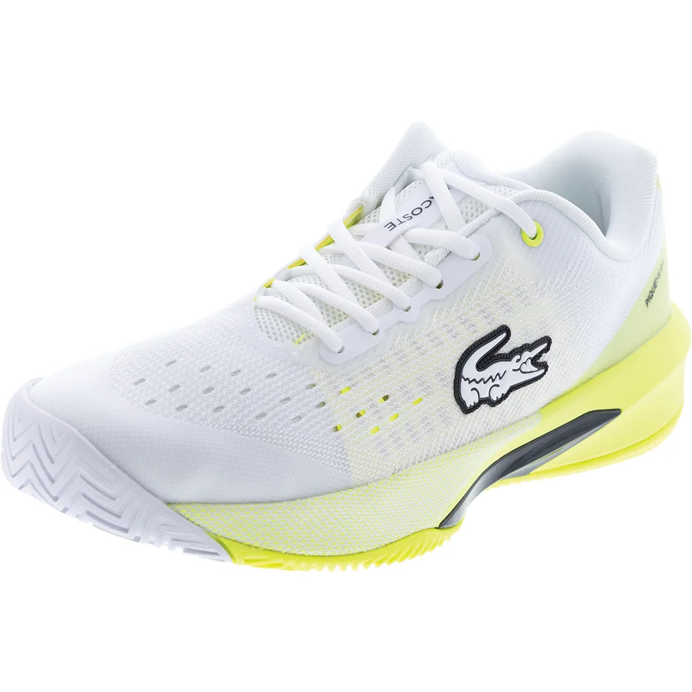Men's AG-LT EVO Shoes White and Yellow, Lacoste, White/Yellow, Pickleball Express, 52SMA0156-V05F26-WHITE-YELLOW-2