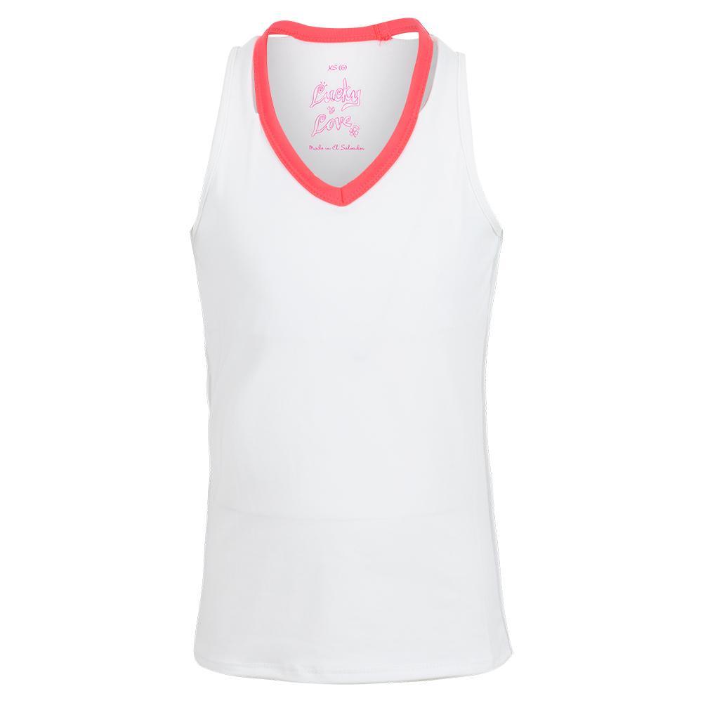 Girls' V-Neck Cutout Tank White and Coral Crush