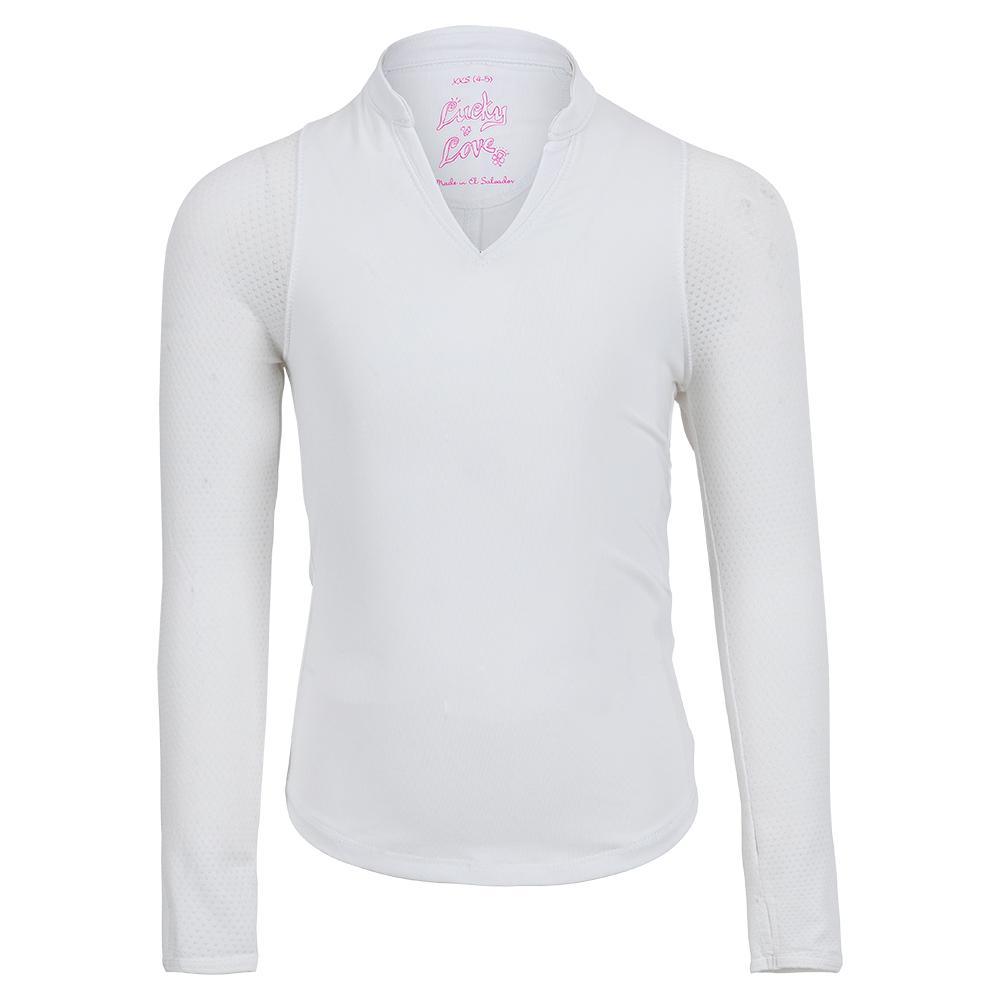 Girls' Mandarin Collar Long Sleeve Top White
