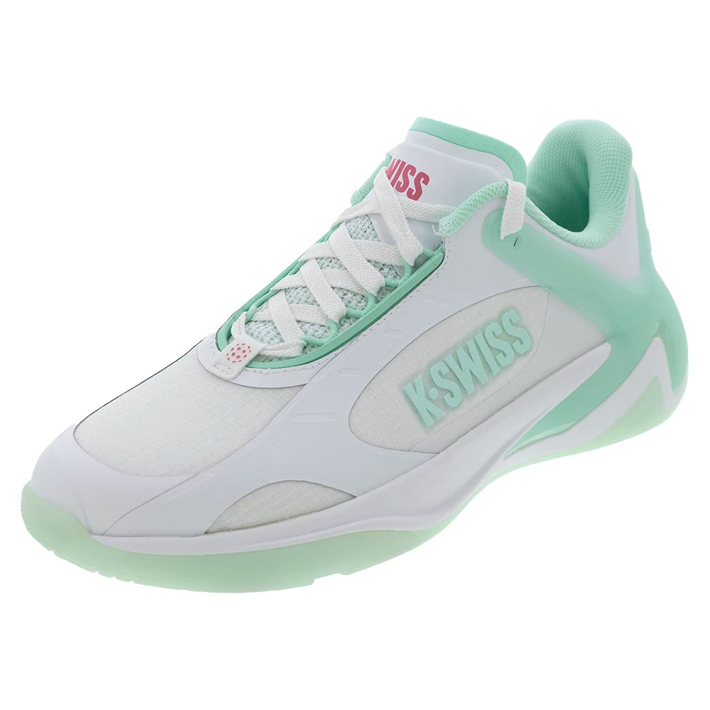 Women's K-Frame Pickleball Shoes White and Neon Mint