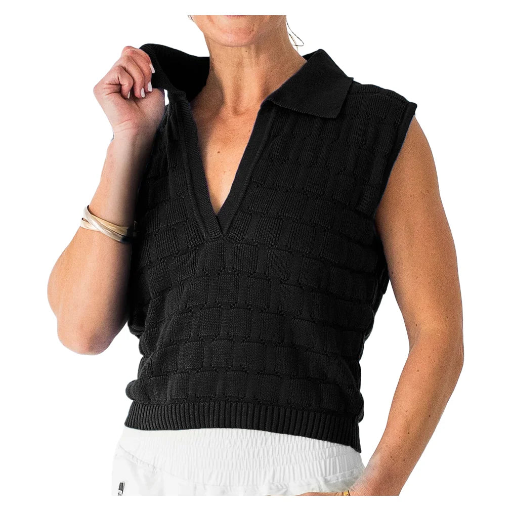 Women's Anna Sleeveless Sweater Vest Black, Bubble, Black, Pickleball Express, ANN-BLKH26-BLACK-1