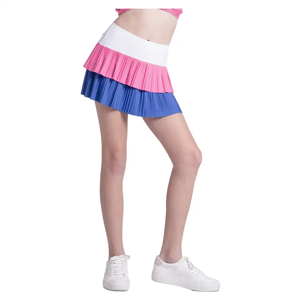 Girls' Doubles Pleated Skort Parisian Blue and Taffy