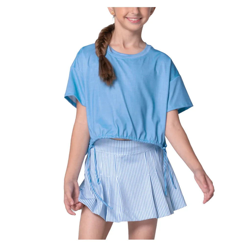 Girls' Linen Stripe Pleat Skort Periwinkle