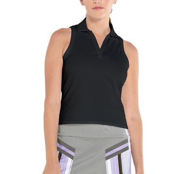 Women's Sleeveless Rib Polo Black